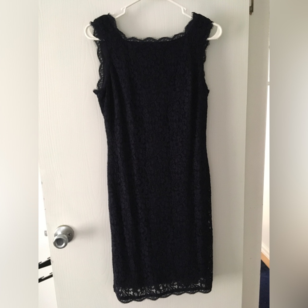 Adrianna Papell Navy Blue Lace Sheath Dress Size Small